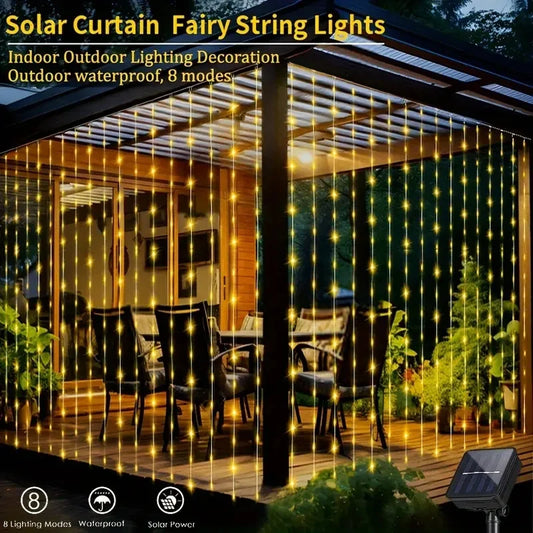 Hallow Bells® Waterproof Solar-Powered LED Curtain String Lights for Outdoor