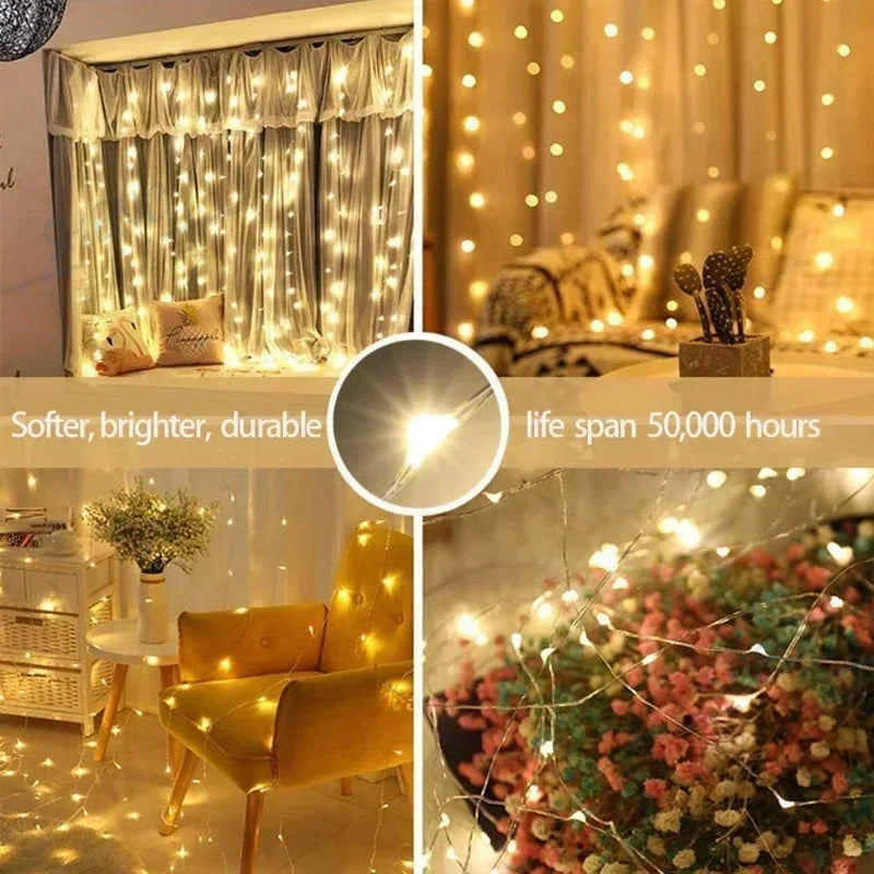 Hallow Bells®   Curtain Garland on The Window USB Power Fairy Lights Festoon with Remote