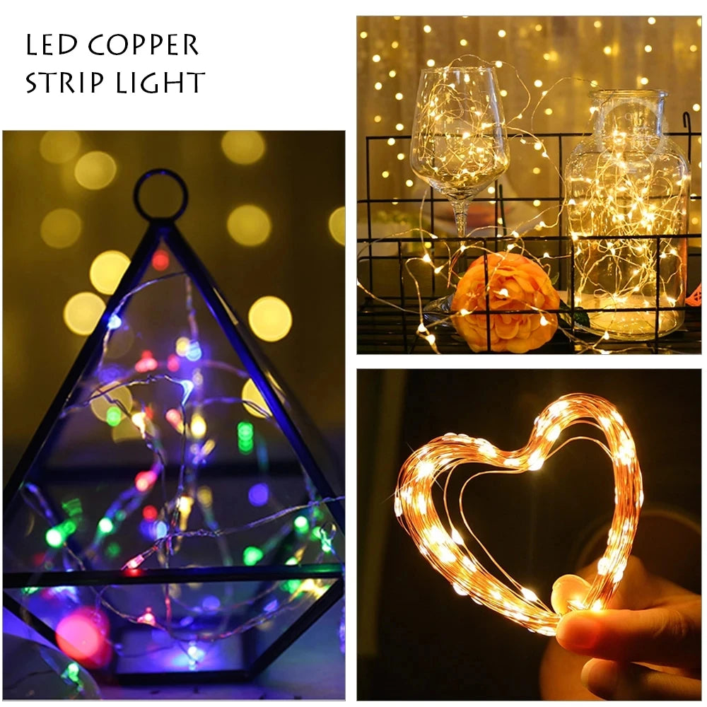 Hallow Bells® Copper Wire LED Tinsel Garland Battery Powered